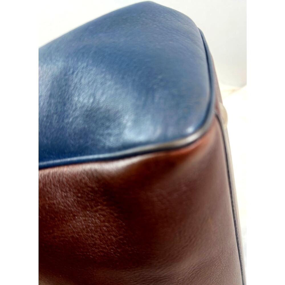 Coach Navy Blue & Brown Leather Two-Way Satchel | Silver Hardware | Dust Bag - Picture 9 of 16